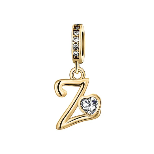 Gold Z Letter Charm with pendant crystal Heart