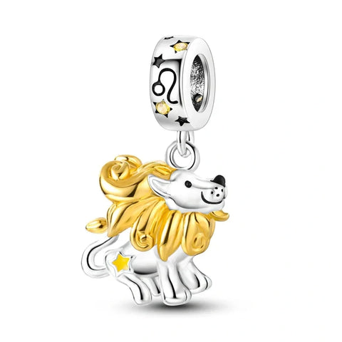 Zodiac Lion Charm for Leo Sign in Sterling Silver - Sterling silver and gold-plated Leo lion charm featuring playful details, perfect for astrology lovers.