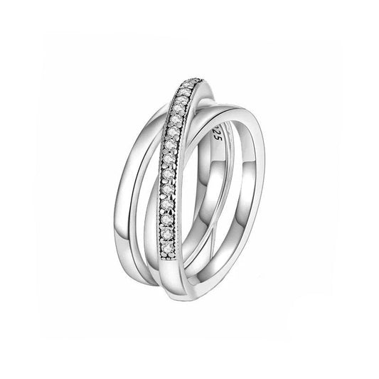 Triple Band Sterling Silver Ring with CZ Accents