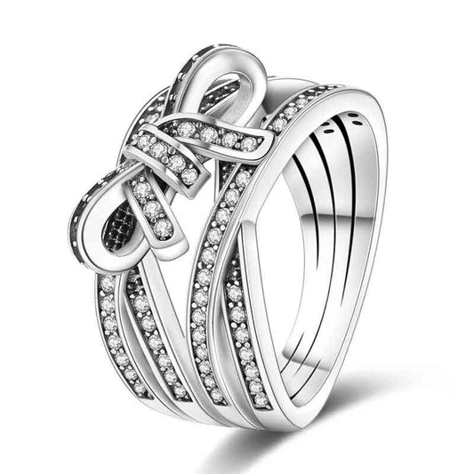 Sterling Silver Wide Ring - Bow Multi Band with Zircom