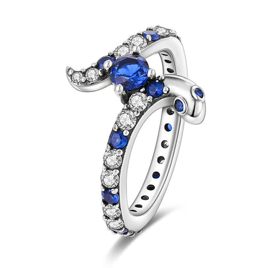 Sterling Silver Blue Stone Serpent Ring - Snake