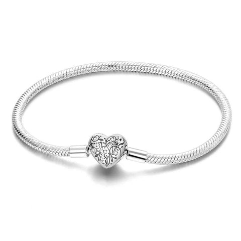 Elegant Filigree Heart Sterling Silver Snake Chain Bracelet - Elegant filigree heart sterling silver snake chain bracelet with intricate detailing