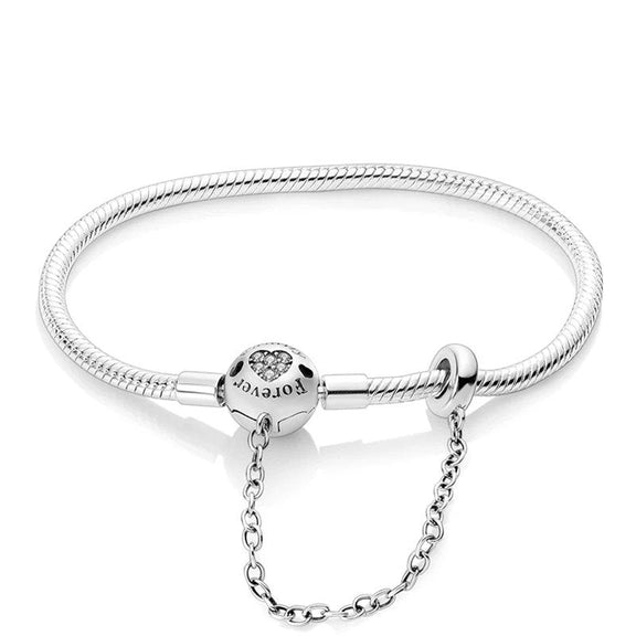 Sparkling Forever Heart Sterling Silver Snake Chain Charm Bracelet - Sparkling heart sterling silver snake chain charm bracelet with cubic zirconia clasp