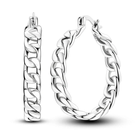 Chunky Chain Link Hoop Earrings Bold Statement - Pair of chunky chain link hoop earbands with a polished finish.