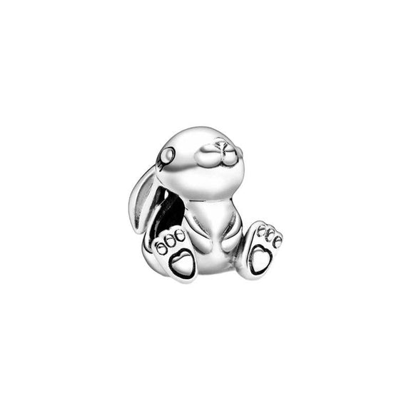 Adorable Bunny Charm in Sterling Silver - Sterling silver charm featuring a cute bunny in a playful sitting pose.