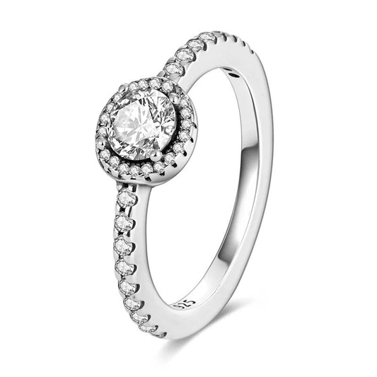 Round silver ring with clear cubic zirconia