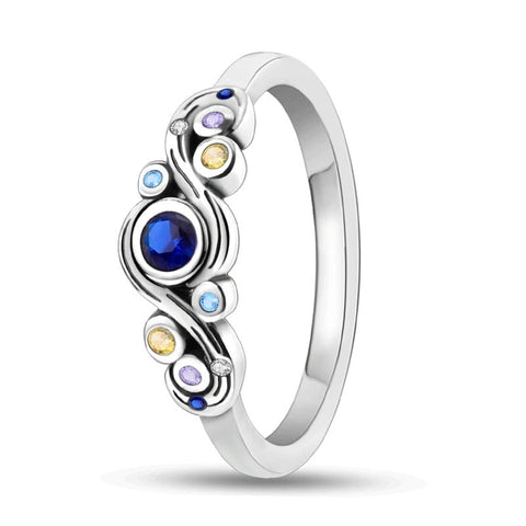 Sterling Silver Color Gemstones Blue center Ring - Sterling Silver Color Gemstones with Blue in center Ring