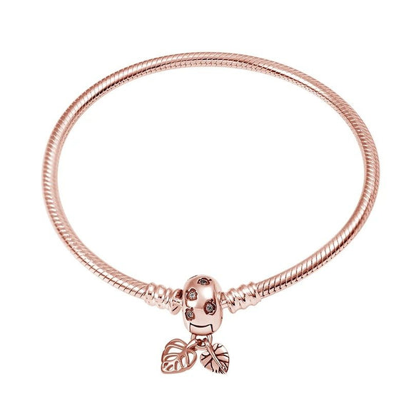 Rose Gold Leaf Charm Bracelet - Rose Gold Leaf Charm Bracelet with rose gold-plated leaf charm.