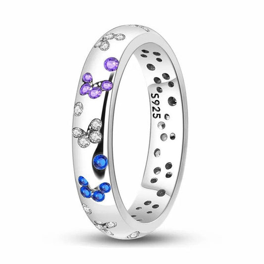 Silver Ring with Blue & Purple Butterfly Zircom