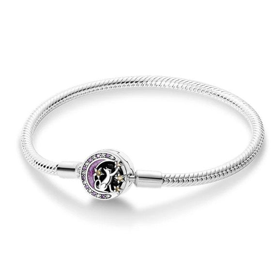 Mystic Moon Sterling Silver Snake Chain Charm Bracelet - Mystic moon charm sterling silver snake chain bracelet with moon and stars design and crystals