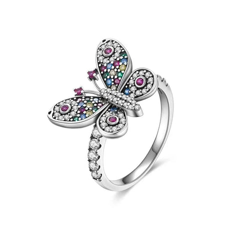 Sterling Silver Butterfly Ring with Color Zircom