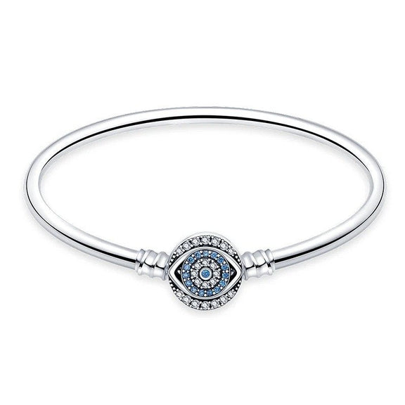 Blue Evil Eye Sterling Silver Charm Bracelet - Blue Evil Eye Sterling Silver Charm Bracelet with blue and crystal evil eye charm.