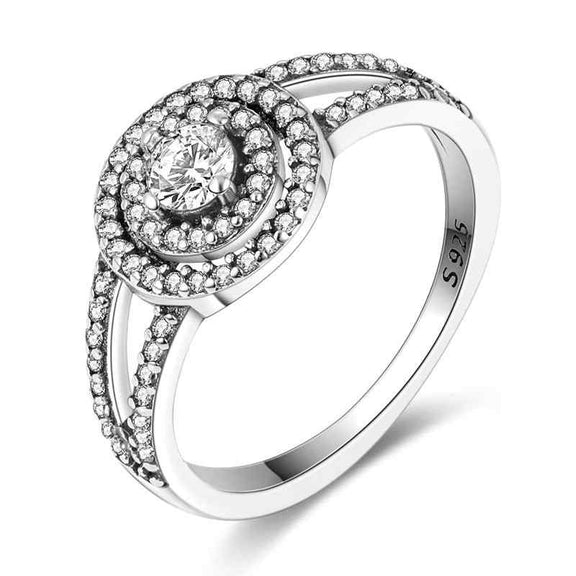 Sterling Silver Double Round Halo Ring with CZ - Sterling Silver Double Round Halo Ring with CZ