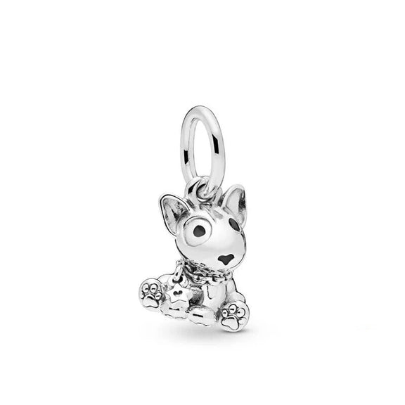 Sterling Silver French Bulldog Puppy Charm - Sterling silver charm featuring an adorable French Bulldog puppy with a heart-shaped tag.