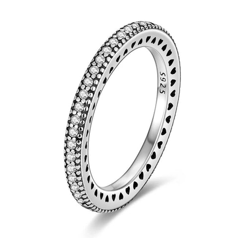 Silver Diamond Eternity Band - Side Hearts Embaded Ring