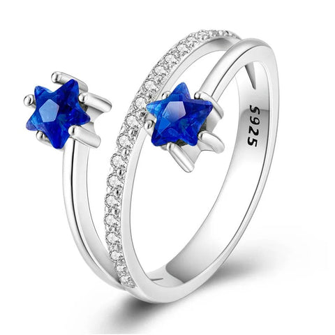 Sterling Silver Star Ring with Blue Gemstones