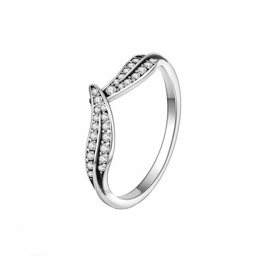 Sterling Silver Sparkling Leaves Ring
