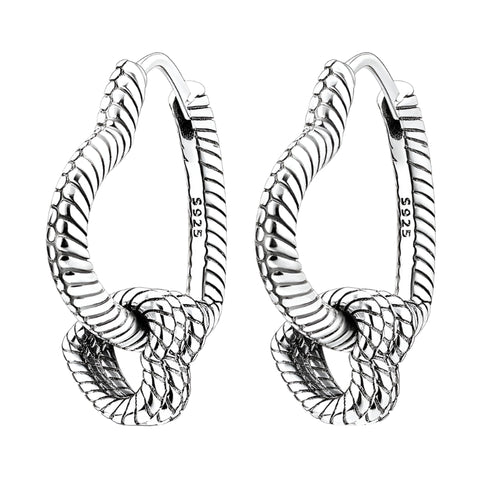 Chic Sterling Silver Geometric Rope Hoop Earrings - Sterling silver geometric rope hoop earrings with unique design.