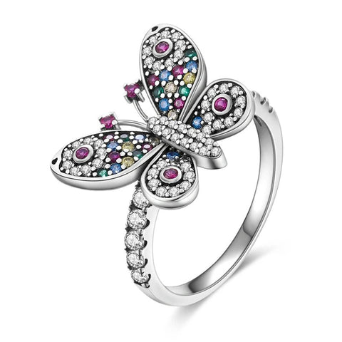 Sterling Silver Butterfly Ring with colored Zircom