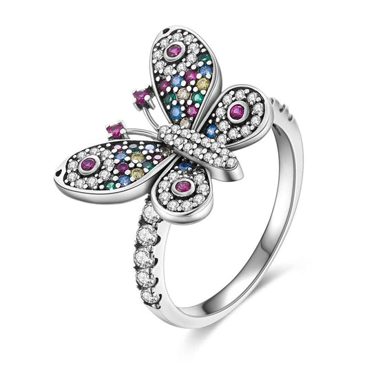Sterling Silver Butterfly Ring with colored Zircom