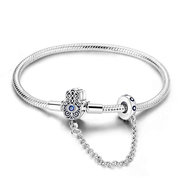 Intricate Hamsa Hand Sterling Bracelet - Intricate Hamsa Hand Sterling Bracelet with Hamsa charm.