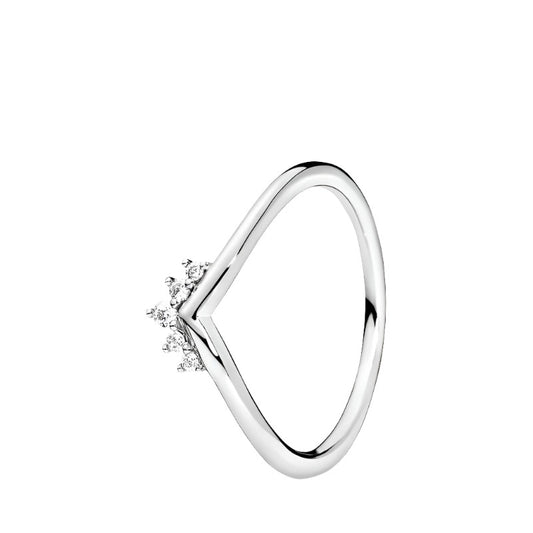 Silver Tiara Wishbone Ring-V shape with diamond