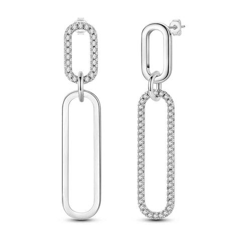 Stylish Sterling Silver Double Link Drop Earrings - Sterling silver double link drop earrings with pavA stones.