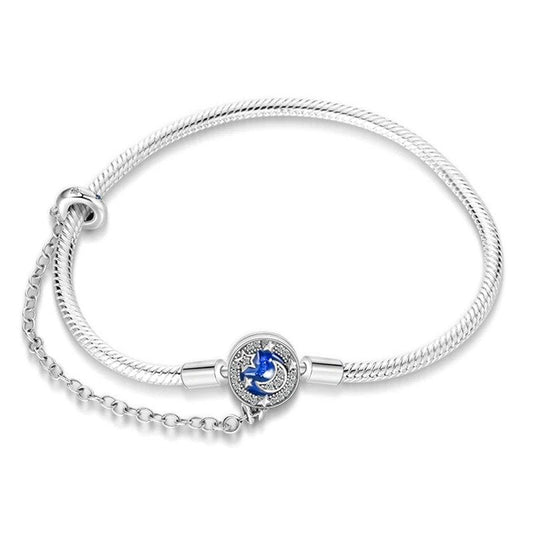 Moonlit dream charm sterling silver snake chain bracelet with blue enamel and crystals