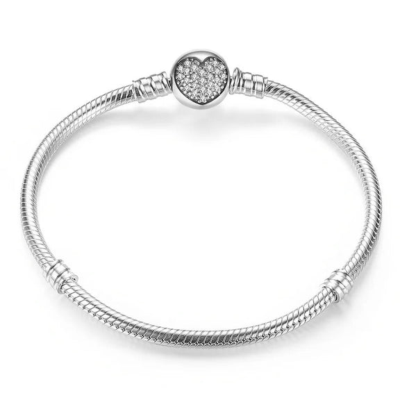 Dazzling Pave Heart Sterling Silver Charm Bracelet - Dazzling Pave Heart Sterling Silver Charm Bracelet with pave-set crystal heart charm.