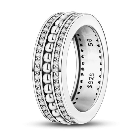 Silver Wide Band Ring Sparkling Zircom balls - Silver Wide Band Ring with Sparkling Zircom and balls