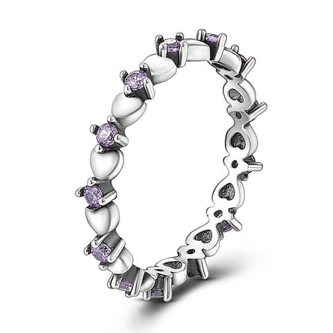 Sterling Silver Heart Eternity Ring Purple Gemstones - Sterling Silver Heart Eternity Ring with Purple Gemstones
