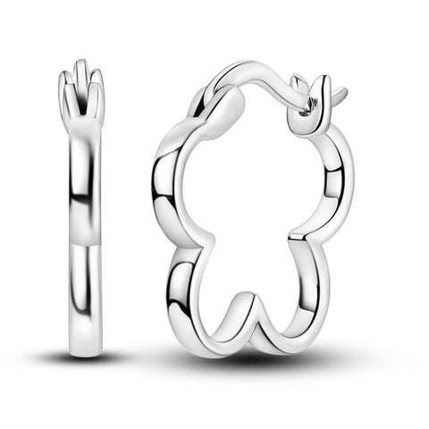 Whimsical Sterling Silver Flower Outline Hoop Earrings - Sterling silver hoop earrings with flower outline design.