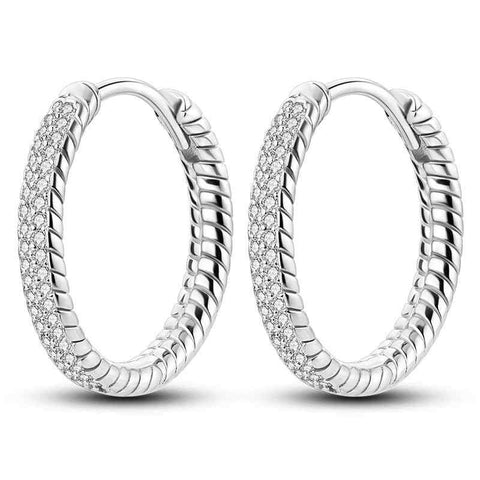 Sterling silver braided hoop earrings with diamonds.