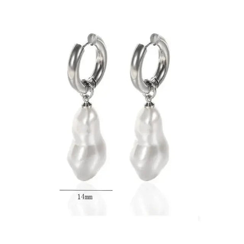 Long Silver Hoop Earrings Baroque Pearl Drop - Long silver hoop earbands with baroque pearl drop measuband mm in height and mm in width.