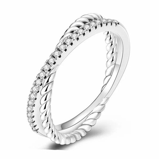Sterling Silver double ring with diamond