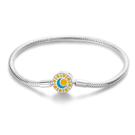 Celestial Harmony Sterling Silver Snake Chain Charm Bracelet - Celestial harmony charm sterling silver snake chain bracelet with sun and moon design