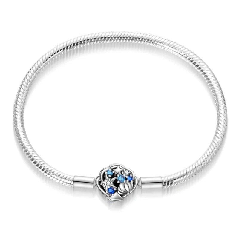 Ocean treasure charm sterling silver snake chain bracelet with starfish and shells