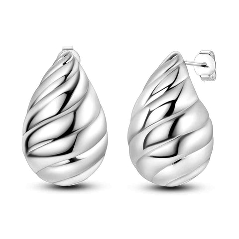 Elegant Sterling Silver Swirl Teardrop Stud Earrings - Sterling silver teardrop stud earrings with swirl design.