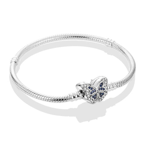 Butterfly Bliss Sterling Silver Snake Chain Charm Bracelet - Butterfly bliss charm sterling silver snake chain bracelet with blue and clear crystals