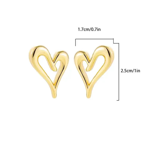 Gold heart hoop earbands with an open heart design, measuband .cm in height and .cm in width.