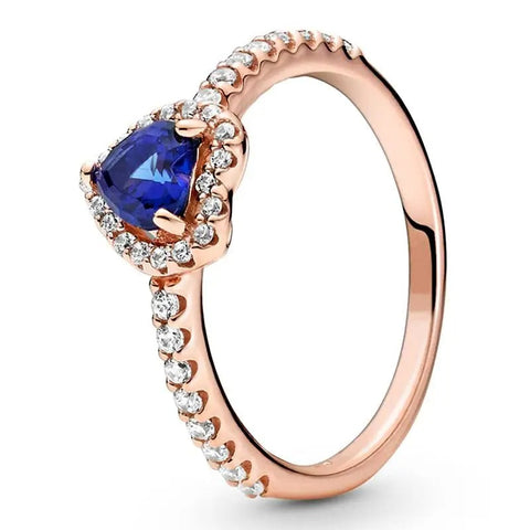 Rose Gold Ring Blue Heart-Shaped Gemstone Diamond Accents - Rose Gold Ring with Blue Heart-Shaped Gemstone and Diamond Accents