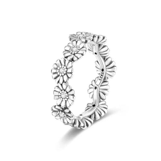 Sterling Silver Daisy Eternity Flower Band Ring