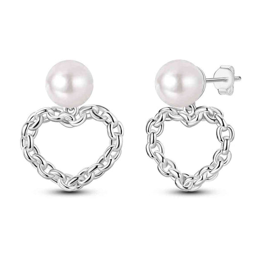 Sterling silver heart drop earrings with pearls.