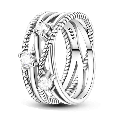 Silver Muli Band Zircon Wide Ring - Silver Muli Band with Zircon Wide Ring