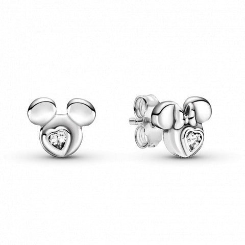 Adorable Sterling Silver Mickey Mouse Stud Earrings - Sterling silver Mickey Mouse stud earrings with iconic silhouette design.