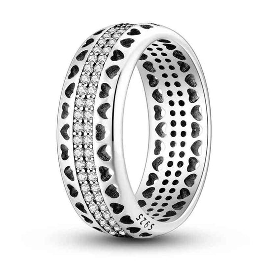 Sterling Silver Engraved Heart Eternity Band with CZ