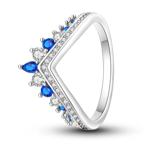 Blue Crystal V-Shaped Sterling Silver Ring - Blue Crystal V-Shaped Sterling Silver Ring