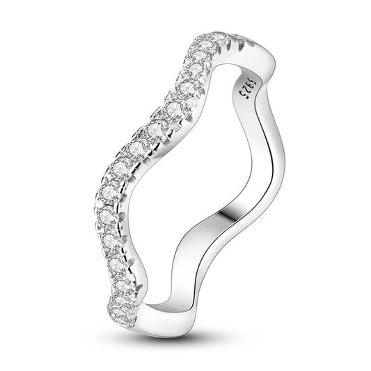 Sterling Silver Wavy Ring with Crystal
