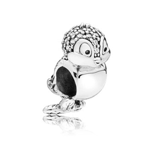 Sterling silver penguin charm with sparkling crystals.