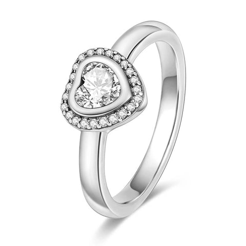 Sterling Silver Heart Halo Ring - Love Band - Sterling Silver Heart Halo Ring - Love Band